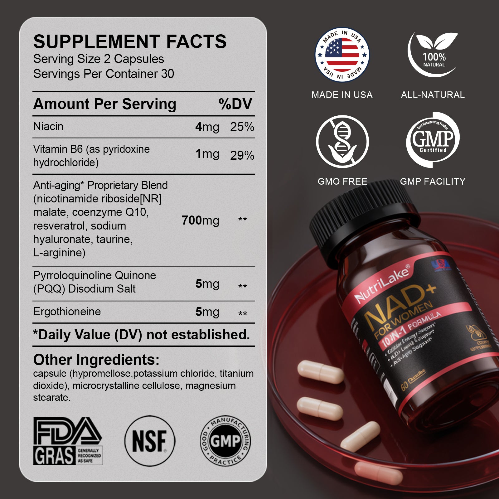 NutriLake® NAD+ FOR WOMEN: Cellular Renewal & Radiance Support