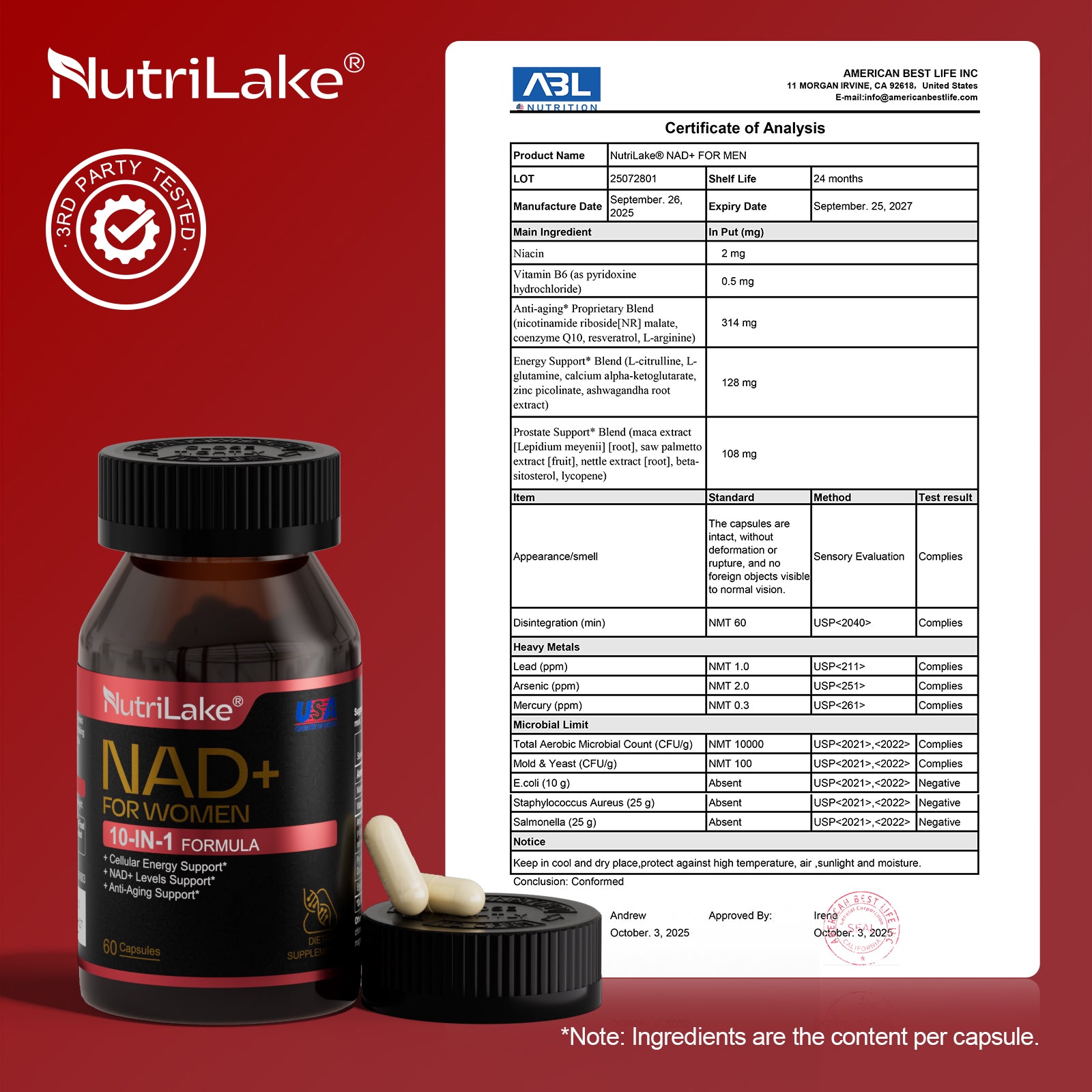 NutriLake® NAD+ FOR WOMEN: Cellular Renewal & Radiance Support
